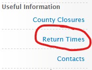 KB Image - Menu - Useful Information - Return Times